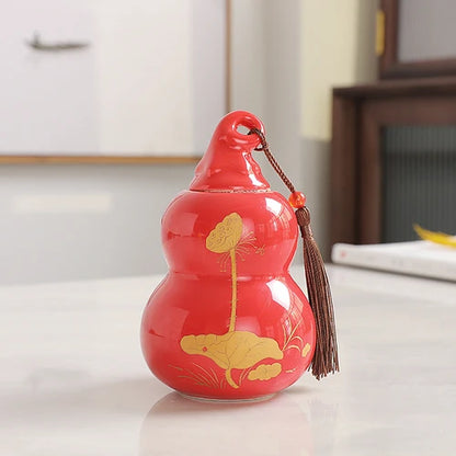 Customized Ceramic Gourd Tea Caddy Chinese Pu'er Tea Box Tea Container Kitchen Spice Candy Storage Tank Home Decoration