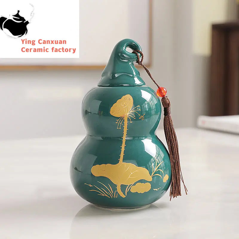 Customized Ceramic Gourd Tea Caddy Chinese Pu'er Tea Box Tea Container Kitchen Spice Candy Storage Tank Home Decoration