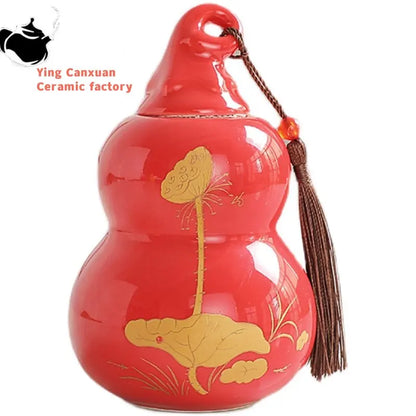 Customized Ceramic Gourd Tea Caddy Chinese Pu'er Tea Box Tea Container Kitchen Spice Candy Storage Tank Home Decoration