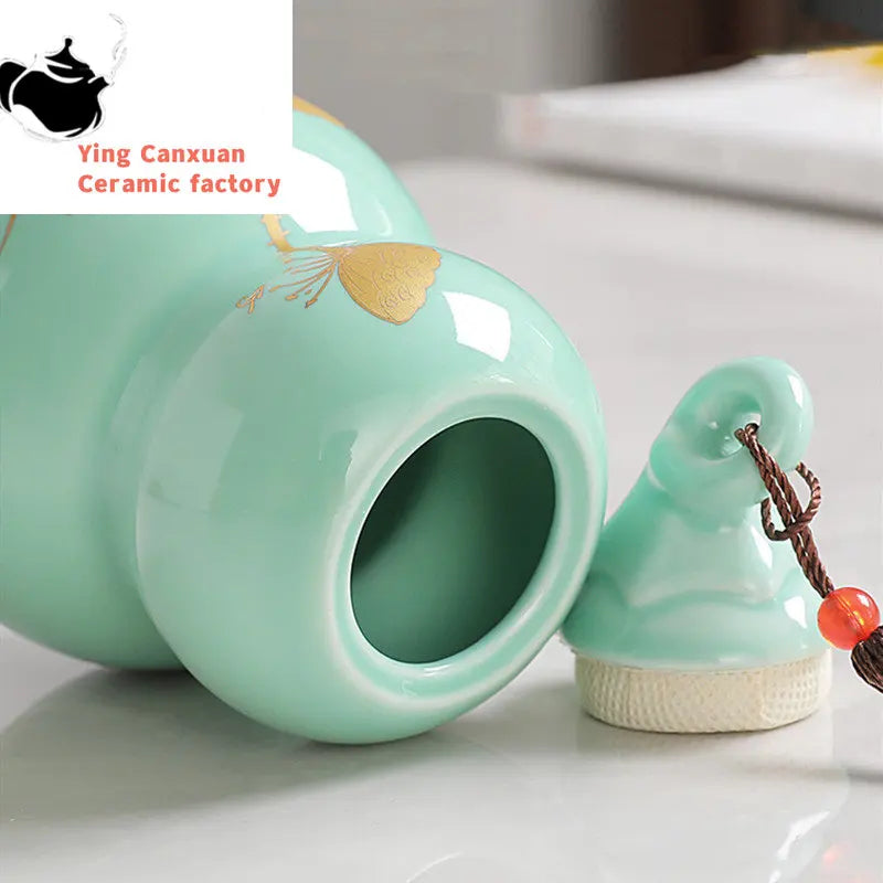 Customized Ceramic Gourd Tea Caddy Chinese Pu'er Tea Box Tea Container Kitchen Spice Candy Storage Tank Home Decoration