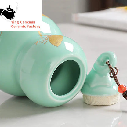 Customized Ceramic Gourd Tea Caddy Chinese Pu'er Tea Box Tea Container Kitchen Spice Candy Storage Tank Home Decoration