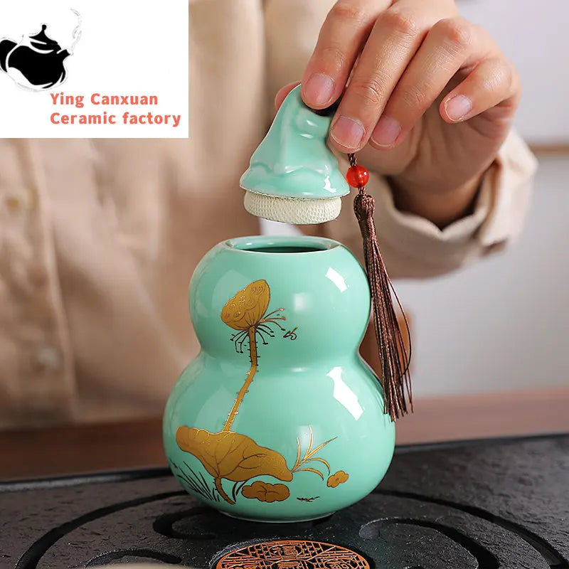Customized Ceramic Gourd Tea Caddy Chinese Pu'er Tea Box Tea Container Kitchen Spice Candy Storage Tank Home Decoration