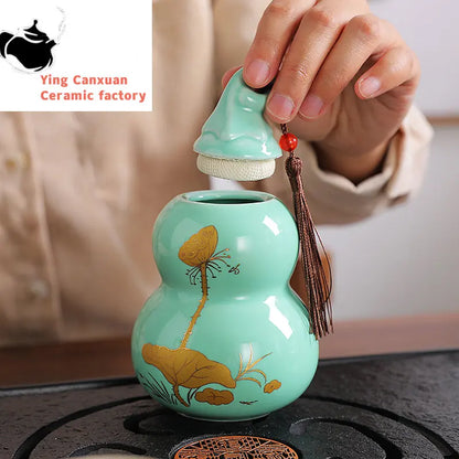 Customized Ceramic Gourd Tea Caddy Chinese Pu'er Tea Box Tea Container Kitchen Spice Candy Storage Tank Home Decoration