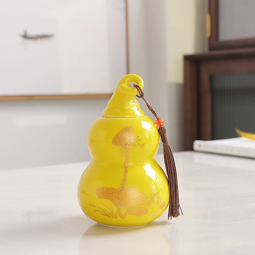 Customized Ceramic Gourd Tea Caddy Chinese Pu'er Tea Box Tea Container Kitchen Spice Candy Storage Tank Home Decoration