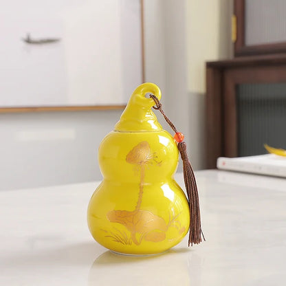Customized Ceramic Gourd Tea Caddy Chinese Pu'er Tea Box Tea Container Kitchen Spice Candy Storage Tank Home Decoration