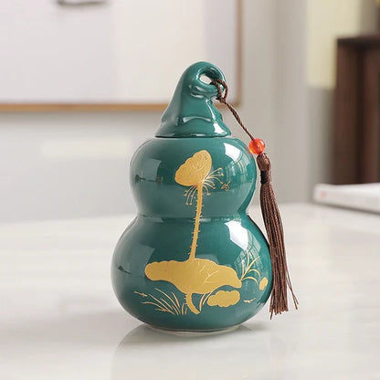 Customized Ceramic Gourd Tea Caddy Chinese Pu'er Tea Box Tea Container Kitchen Spice Candy Storage Tank Home Decoration