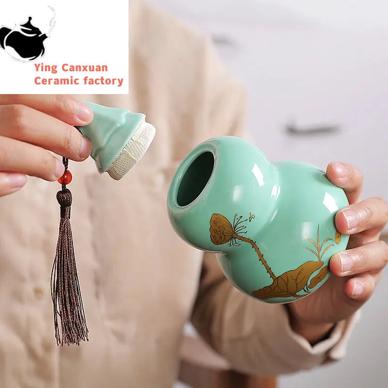 Customized Ceramic Gourd Tea Caddy Chinese Pu'er Tea Box Tea Container Kitchen Spice Candy Storage Tank Home Decoration