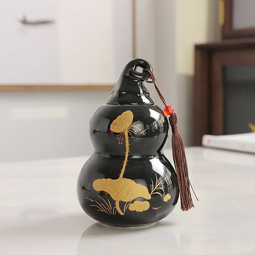 Customized Ceramic Gourd Tea Caddy Chinese Pu'er Tea Box Tea Container Kitchen Spice Candy Storage Tank Home Decoration
