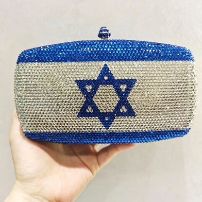 Customized Luxury Crystals Israel Flag Design Evening Bag UK USA Pattern Clutch Bags for Women Purse Stone Clutches Bags