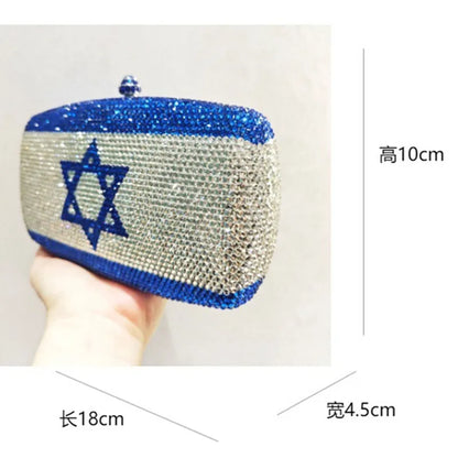 Customized Luxury Crystals Israel Flag Design Evening Bag UK USA Pattern Clutch Bags for Women Purse Stone Clutches Bags