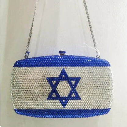 Customized Luxury Crystals Israel Flag Design Evening Bag UK USA Pattern Clutch Bags for Women Purse Stone Clutches Bags