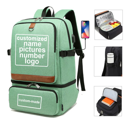 Customized Print DIY Your Like Photo or Logo Insulated Compartment Picnic Backpack USB Waterproof Cooler Bag Lunch Bag