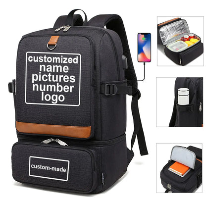 Customized Print DIY Your Like Photo or Logo Insulated Compartment Picnic Backpack USB Waterproof Cooler Bag Lunch Bag