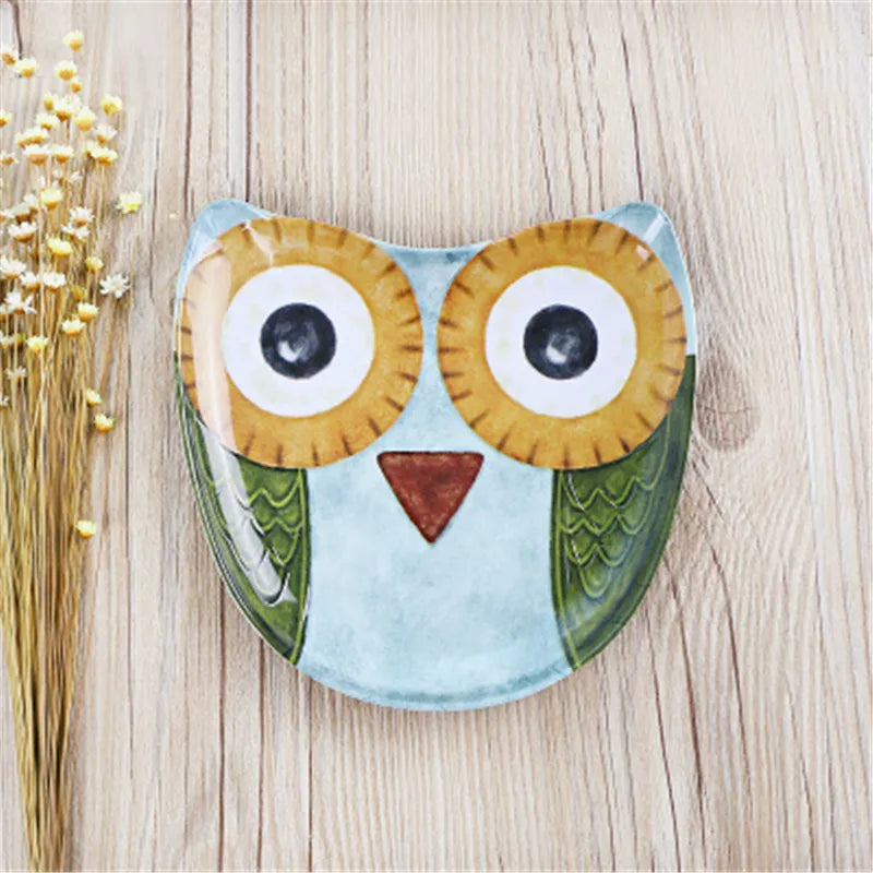 Cute Animal Dishes Kids Plates Owl Fox Shape Cake Pastry Melamine Dinner Tableware Saucer Tray Steak Home Decor Baby Dish
