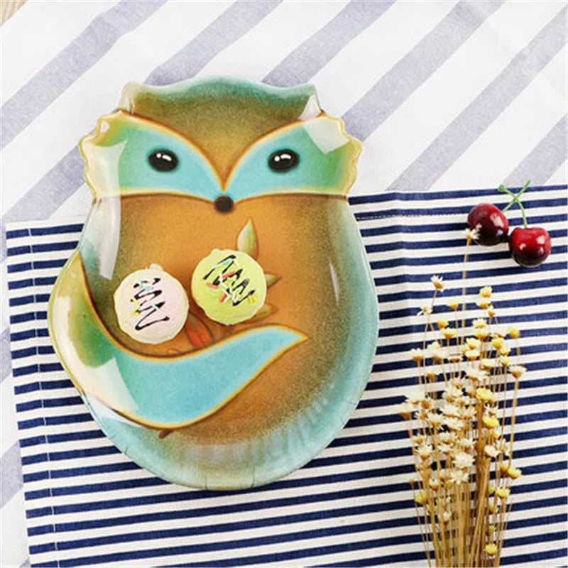 Cute Animal Dishes Kids Plates Owl Fox Shape Cake Pastry Melamine Dinner Tableware Saucer Tray Steak Home Decor Baby Dish