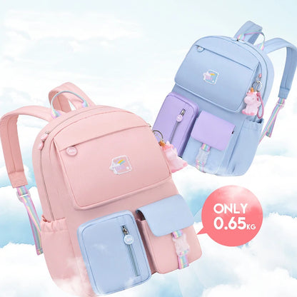 Cute Backpack Waterproof Multi-Pocket School Backpack for Student Girls Kawaii Primary Schoolbag Book Bag Mochila 2 Sizes