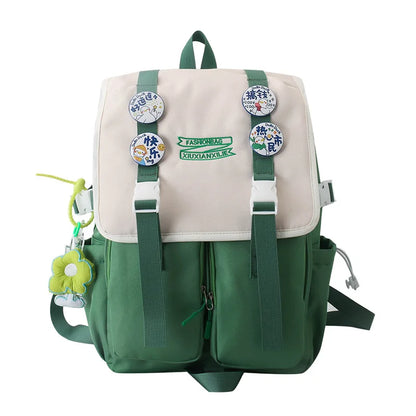 Cute Badges Preppy Style Women Girl Sweet Contrast Color Backpacks Multi Pockets Students School Bags Cartable