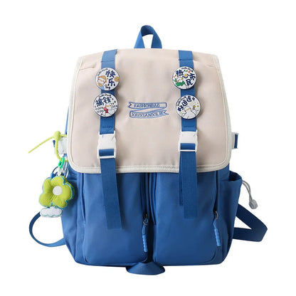 Cute Badges Preppy Style Women Girl Sweet Contrast Color Backpacks Multi Pockets Students School Bags Cartable
