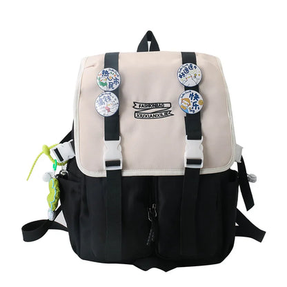 Cute Badges Preppy Style Women Girl Sweet Contrast Color Backpacks Multi Pockets Students School Bags Cartable