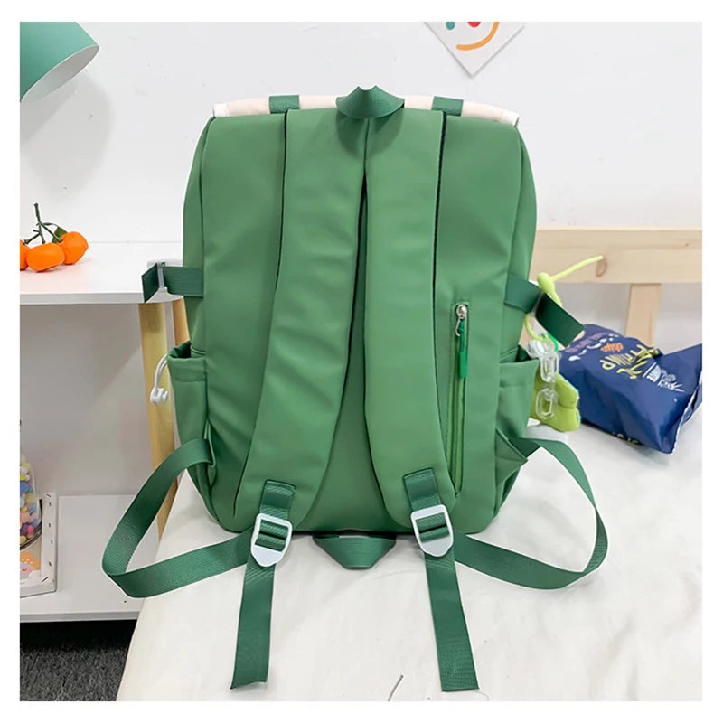 Cute Badges Preppy Style Women Girl Sweet Contrast Color Backpacks Multi Pockets Students School Bags Cartable
