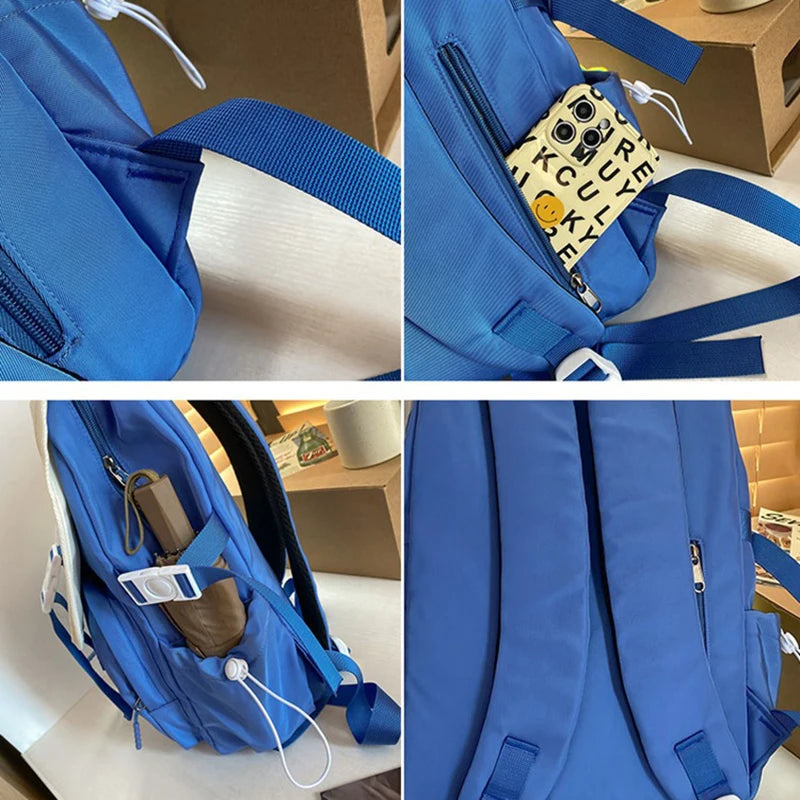 Cute Badges Preppy Style Women Girl Sweet Contrast Color Backpacks Multi Pockets Students School Bags Cartable