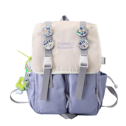Cute Badges Preppy Style Women Girl Sweet Contrast Color Backpacks Multi Pockets Students School Bags Cartable