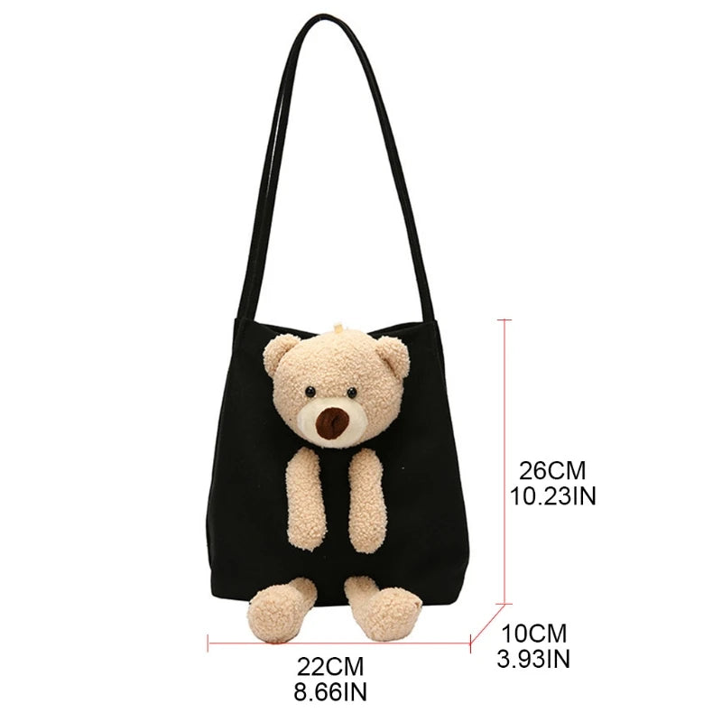 Cute Bear Canvas Shoulder Bag Personality Fashion Women Shoulder Messenger Bag Casual Daily Wear Crossbody Purse Fashion