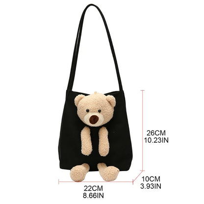 Cute Bear Canvas Shoulder Bag Personality Fashion Women Shoulder Messenger Bag Casual Daily Wear Crossbody Purse Fashion