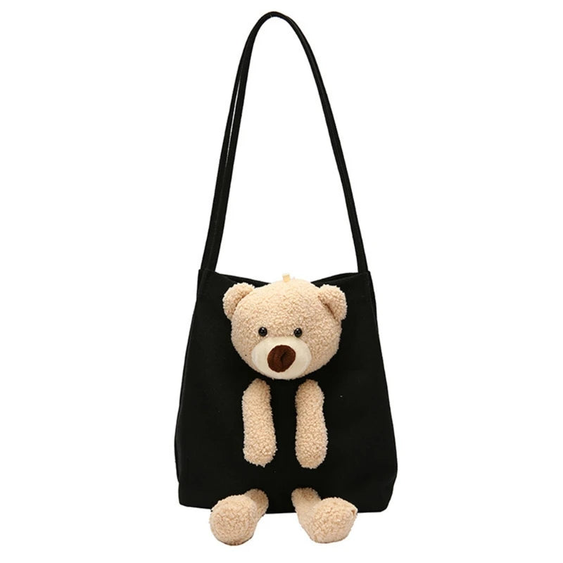 Cute Bear Canvas Shoulder Bag Personality Fashion Women Shoulder Messenger Bag Casual Daily Wear Crossbody Purse Fashion