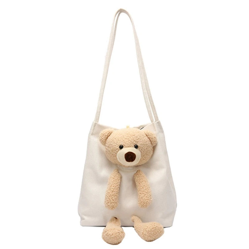 Cute Bear Canvas Shoulder Bag Personality Fashion Women Shoulder Messenger Bag Casual Daily Wear Crossbody Purse Fashion
