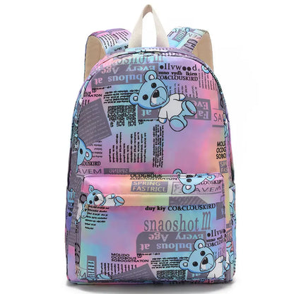 Cute Bear Pattern Backpack Set With Pencil Case & Lunch Pouch Twill 3 In 1 Primary School Packs