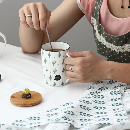 Cute Cactus Mug Ceramic Coffee Cups Creative Milk Tea Cup With Lid Spoon Home Morning Mugs