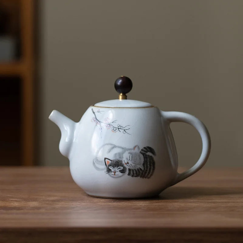 Cute Cat Teapot Ceramic Tea Set Kung Fu Tea Infuser Chinese Tea Kettle Hanpainted Jingdezhen Teaware Porcelain Teapots