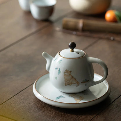 Cute Cat Teapot Ceramic Tea Set Kung Fu Tea Infuser Chinese Tea Kettle Hanpainted Jingdezhen Teaware Porcelain Teapots