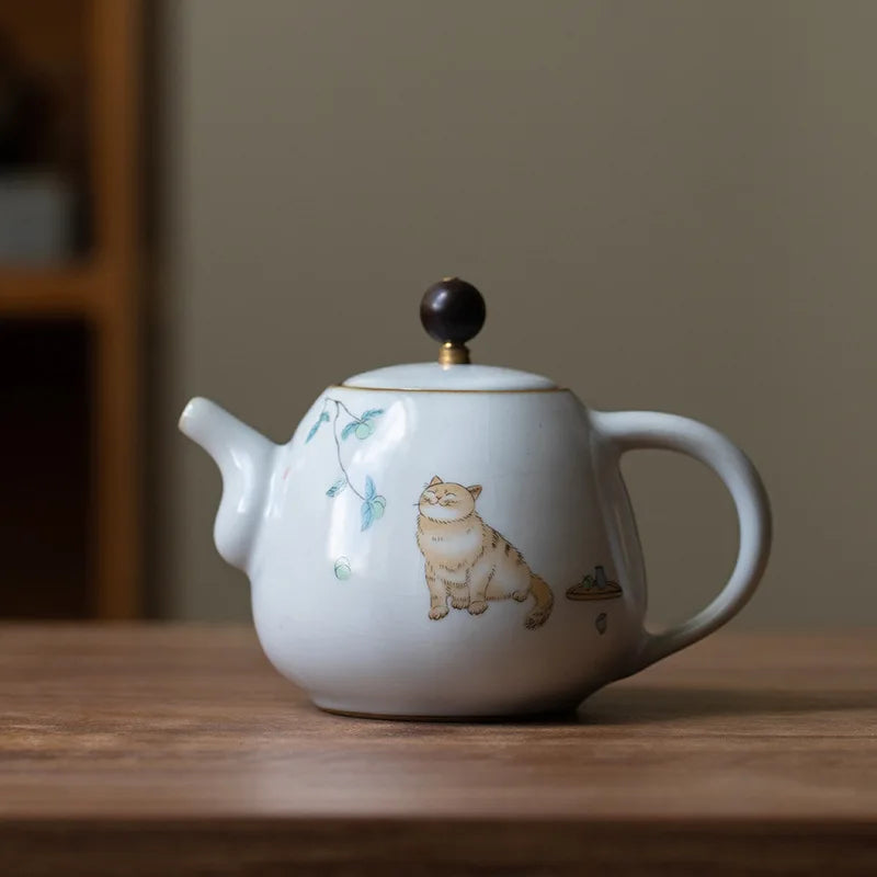 Cute Cat Teapot Ceramic Tea Set Kung Fu Tea Infuser Chinese Tea Kettle Hanpainted Jingdezhen Teaware Porcelain Teapots