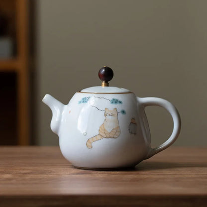 Cute Cat Teapot Ceramic Tea Set Kung Fu Tea Infuser Chinese Tea Kettle Hanpainted Jingdezhen Teaware Porcelain Teapots