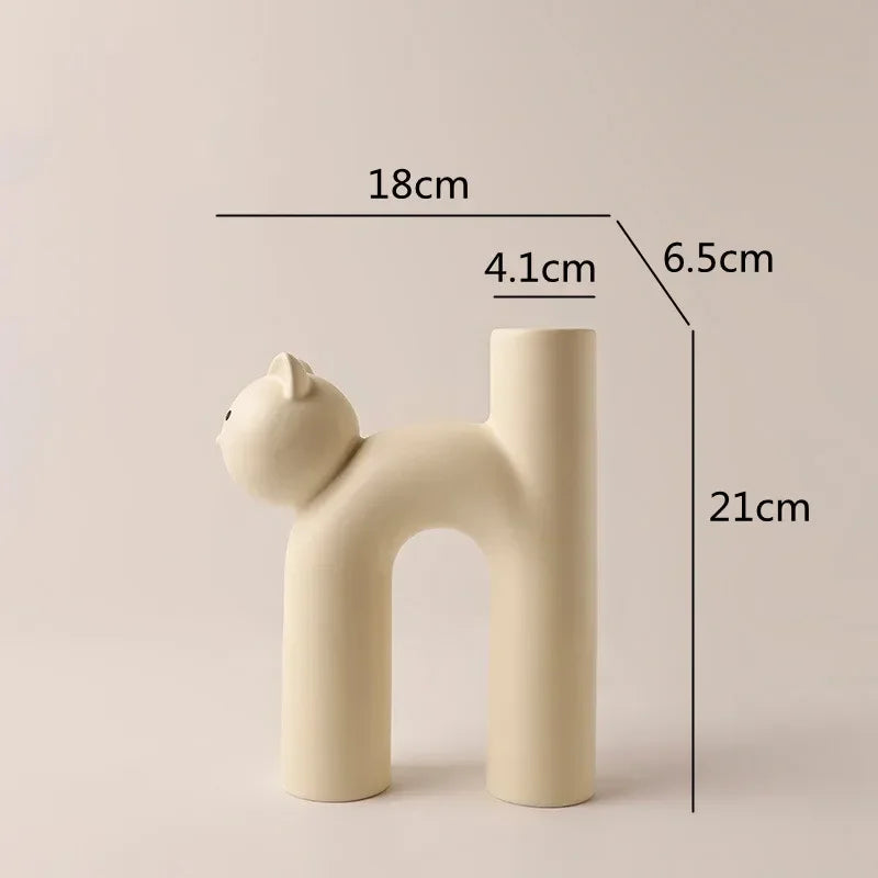 Cute Cat Vase Cathead H-shaped Tube Vase Flower Arrangement Hydroponics Accessories Home Furnishing Decoration Vases Pots