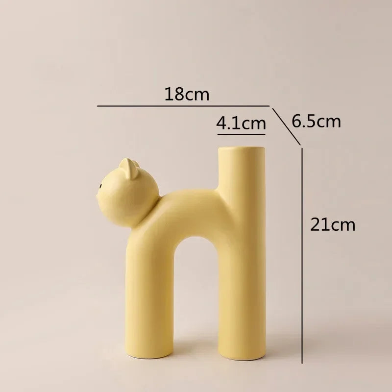 Cute Cat Vase Cathead H-shaped Tube Vase Flower Arrangement Hydroponics Accessories Home Furnishing Decoration Vases Pots