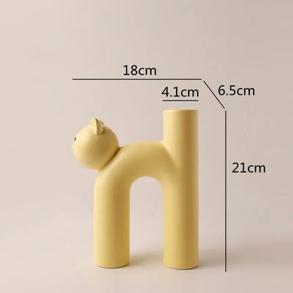 Cute Cat Vase Cathead H-shaped Tube Vase Flower Arrangement Hydroponics Accessories Home Furnishing Decoration Vases Pots