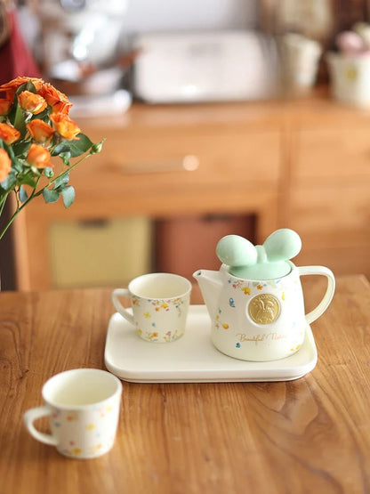 Cute Ceramic Teapot Coffee Cup Combination Household Creative Bow Shape Brewing Tea Cup Heat Resistant Teapot Set Christmas Gift
