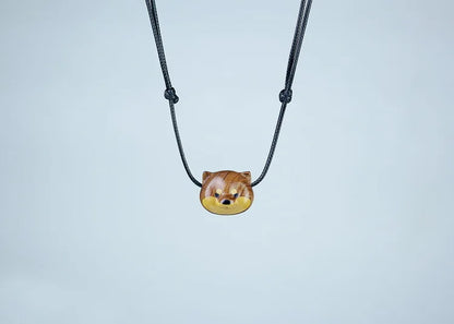Cute Chai Dog Dog Wangcai Exquisite Wood Sandalwood Pendant Pendant Necklace Handmade Wood Carving Zhaocai Birthday Gift