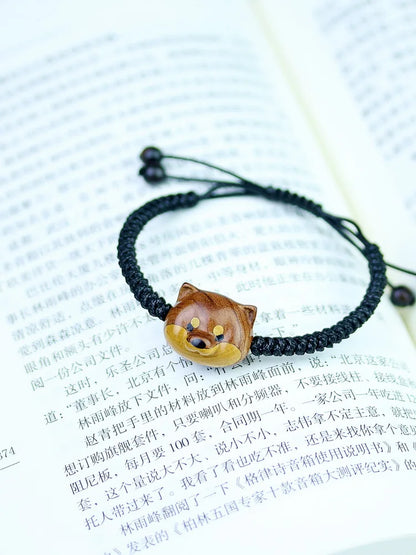 Cute Chai Dog Dog Wangcai Exquisite Wood Sandalwood Pendant Pendant Necklace Handmade Wood Carving Zhaocai Birthday Gift