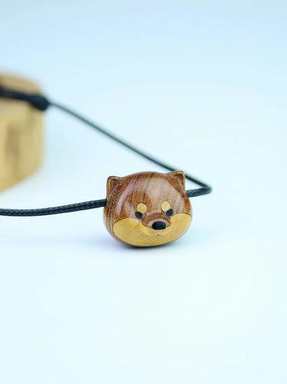 Cute Chai Dog Dog Wangcai Exquisite Wood Sandalwood Pendant Pendant Necklace Handmade Wood Carving Zhaocai Birthday Gift