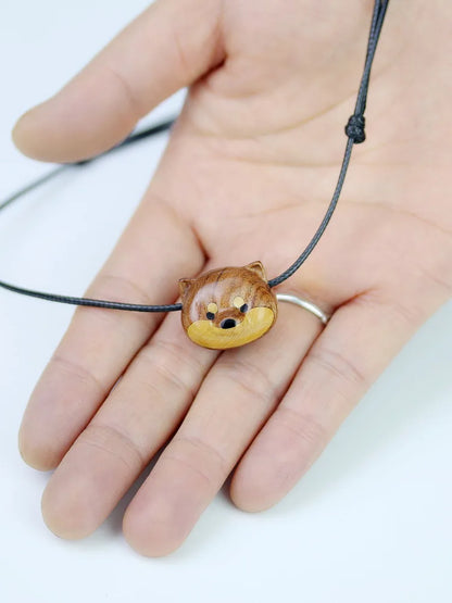 Cute Chai Dog Dog Wangcai Exquisite Wood Sandalwood Pendant Pendant Necklace Handmade Wood Carving Zhaocai Birthday Gift