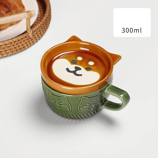 Cute Creative Mug Cartoon Animal Ceramic Cups with Lid Tea Coffee Cup Breakfast Cat Ear Student Milk Cups Drinkware