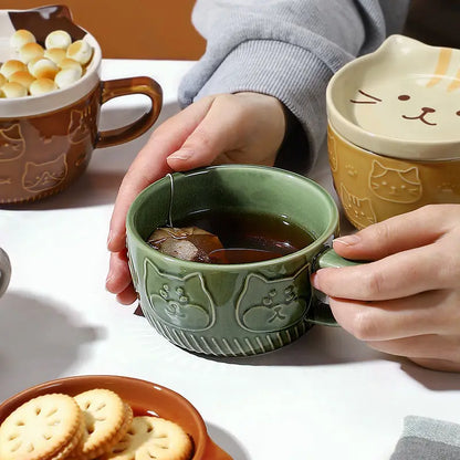 Cute Creative Mug Cartoon Animal Ceramic Cups with Lid Tea Coffee Cup Breakfast Cat Ear Student Milk Cups Drinkware