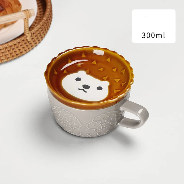 Cute Creative Mug Cartoon Animal Ceramic Cups with Lid Tea Coffee Cup Breakfast Cat Ear Student Milk Cups Drinkware