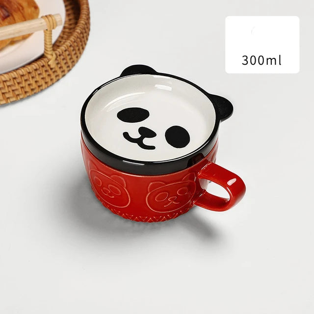 Cute Creative Mug Cartoon Animal Ceramic Cups with Lid Tea Coffee Cup Breakfast Cat Ear Student Milk Cups Drinkware