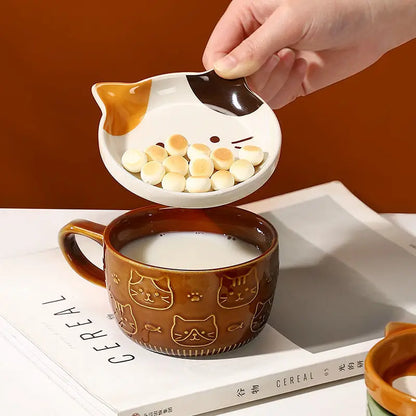 Cute Creative Mug Cartoon Animal Ceramic Cups with Lid Tea Coffee Cup Breakfast Cat Ear Student Milk Cups Drinkware