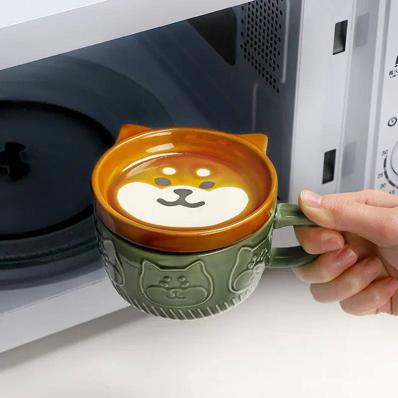 Cute Creative Mug Cartoon Animal Ceramic Cups with Lid Tea Coffee Cup Breakfast Cat Ear Student Milk Cups Drinkware